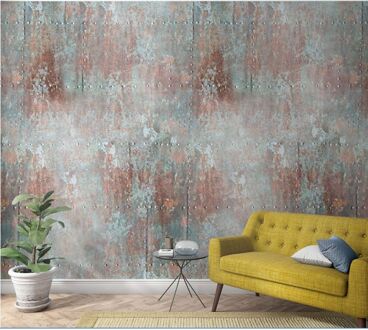 Praxis Fotobehang Verweerde Metalen Platen - Groen - Bruin - Oranje - 2,70m X 159cm
