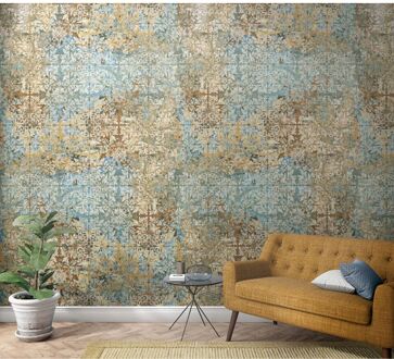 Praxis Fotobehang Verweerde Tegeltjes - Blauw - Bruin - Beige - 2,70m X 159cm