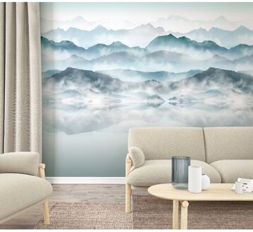 Praxis Fotobehang Watercolor Bergen - Blauw - Groen - Grijs - 2,70m X 212cm