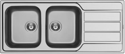 Praxis Gladde Roestvrijstalen Spoelbak 2 Kommen + 1 Afdruiprek