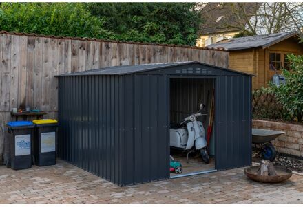 Praxis Metalen Tuinhuis Dream - Antraciet - 308x309cm - Dubbele Deur - Met Lessenaarsdak