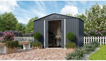 Praxis Metalen Tuinhuis Dresden Ii - Leisteen Wit - 301x174cm - Dubbele Deur