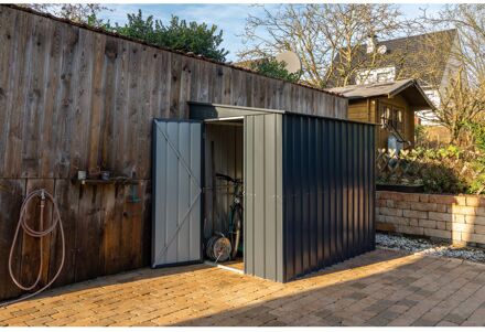 Praxis Metalen Tuinhuis Lean To - Antraciet - 155x242cm - Met Lessenaarsdak