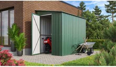 Praxis Metalen Tuinhuis Lean To - Jade - 155x242cm - Enkele Deur - Met Lessenaarsdak