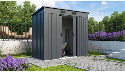 Praxis Metalen Tuinhuis Leipzig Ii - Antraciet Mat - 217x111cm - Dubbele Deur