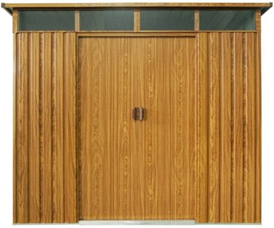 Praxis Metalen Tuinhuis Lübeck - Houtlook - 238x194cm - Dubbele Deur - Met Lessenaarsdak