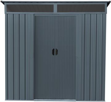 Praxis Metalen Tuinhuis Lüttich - Antraciet Mat - 195x121cm - Dubbele Deur - Met Lessenaarsdak