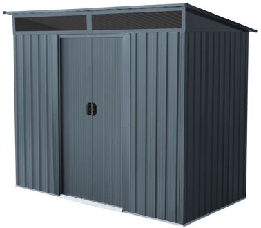 Praxis Metalen Tuinhuis Lüttich - Antraciet Mat - 238x132cm - Dubbele Deur - Met Lessenaarsdak