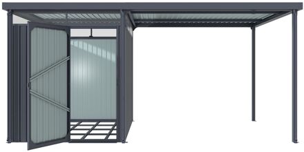 Praxis Metalen Tuinhuis Rheinfelden - Antraciet - 490x245cm - Dubbele Deur