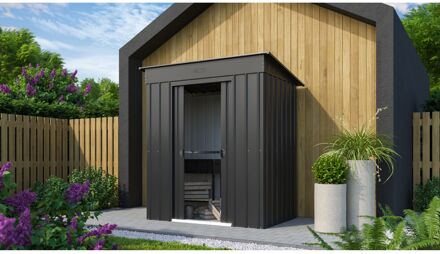 Praxis Metalen Tuinhuis Skillion - Antraciet - 180x124cm - Dubbele Deur - Met Lessenaarsdak