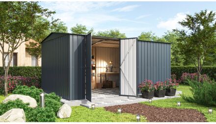 Praxis Metalen Tuinhuis Worker - Antraciet - 454x308cm - Dubbele Deur