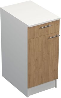 Praxis Onderkast Prim - Eikleurige Melamine - 1 Lade 1 Deur - 40x89x59cm - Werkblad Inbegrepen