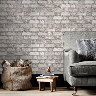 Praxis Papierbehang Baksteen - Zand - Grijs - Taupe - Beige - 10,05m X 52,8cm