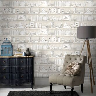 Praxis Papierbehang Brocante Kast - Beige - Wit - 10,05m X 52,8cm