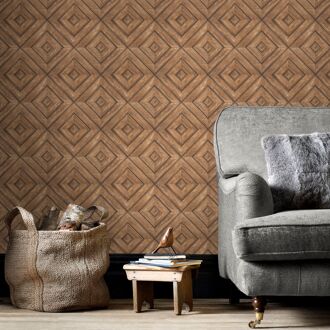 Praxis Papierbehang Houten Paneel - Bruin - 10,05 M X 52,8 Cm