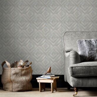 Praxis Papierbehang Houten Paneel Fh37515 - Blauw - Grijs - 10,05 M X 52,8 Cm