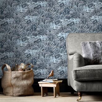 Praxis Papierbehang Koraal - Blauw - Grijs - 10,05 M X 52,8 Cm