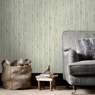 Praxis Papierbehang Oude Houten Planken - Grijsgroen - Taupe - Bruin - 10,05 M X 53 Cm