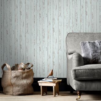 Praxis Papierbehang Oude Planken - Lichtblauw - Taupe - Bruin - 10,05 M X 52,8 Cm