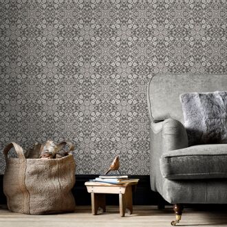 Praxis Papierbehang Portugese Tegeltjes - Antraciet - Grijs - Wit - 10,05 M X 52,8 Cm