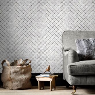 Praxis Papierbehang Tegel Fh37552 - Lichtblauw - Taupe - Offwhite - 10,05 M X 52,8 Cm