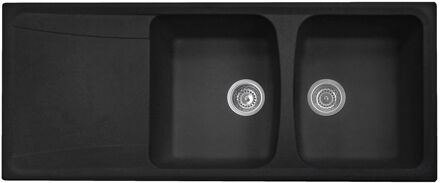 Praxis Spoelbak Roxana 2 Bakken 116x50cm Met Afdruiprek Zwart