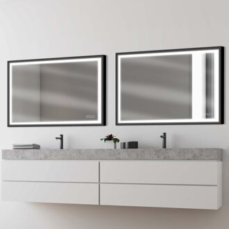 Praxis Swann Badkamerspiegel Met Verlichting Black 2 - Rechthoekig - Zwart - 75x100 Cm
