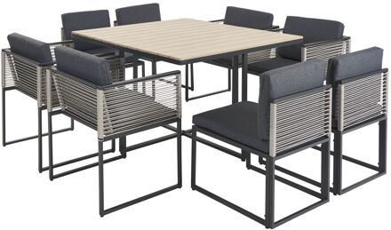 Praxis Tuinset Monaco - Staal En Polywood - Zwart En Natuurlijk - 8 Personen - Vierkant