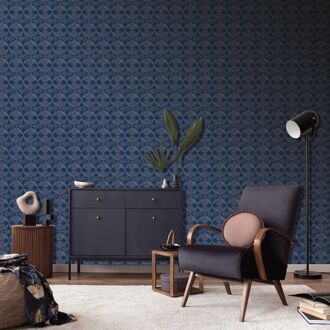 Praxis Vliesbehang Antibes An28232 - Donkerblauw - Zilver - Diepblauw - 10,05m X 53cm