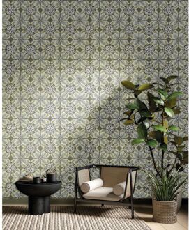 Praxis Vliesbehang Antibes An28241 - Wit - Grijs - Mosgroen - 10,05 M X 53 Cm