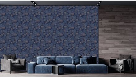 Praxis Vliesbehang Antibes An28273 - Donkerblauw - Vergrijsd Blauw - Beige - 10,05 M X 53 Cm