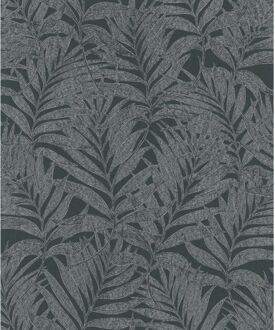 Praxis Vliesbehang Bladeren - Zwart - Zilver - Roze - 10,05 M X 53 Cm