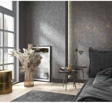 Praxis Vliesbehang City Romance 35146 - Antraciet - Koper - Metallic - 10,05 M X 53 Cm