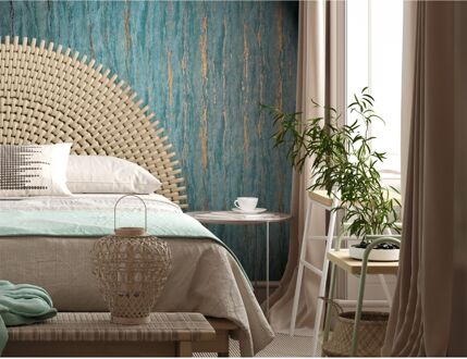 Praxis Vliesbehang City Romance 35167 - Vergrijsd Petrol - Koperen Glans - 10,05 M X 53 Cm