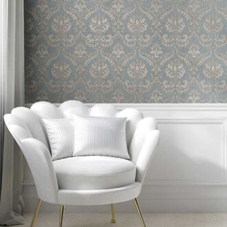 Praxis Vliesbehang Classic & Elegant 23606 - Vergrijsd Lichtblauw - Ijsblauw - Beige - 10,05m X 53cm