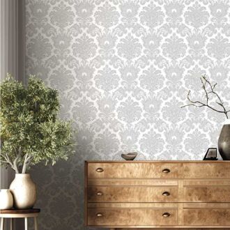 Praxis Vliesbehang Classic Elegant 23611 - Off White Met Glans - Zilver - 10,05m X 53cm