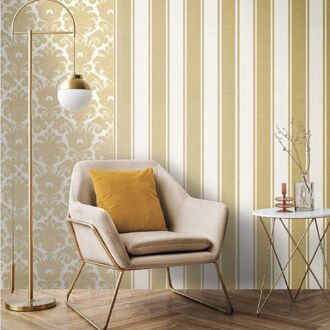 Praxis Vliesbehang Classic & Elegant 23612 - Licht Goudgeel - Offwhite - 10,05 M X 53 Cm