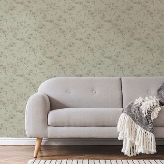 Praxis Vliesbehang Dillium - Saliegroen - Zilver - 10,05m X 52cm