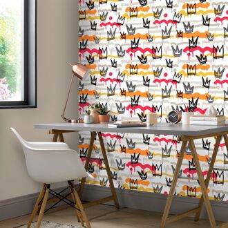 Praxis Vliesbehang Friends & Coffee 16622 - Zwart - Wit - Zandgrijs - Rood - Oranje - Goud - 10,05m X 53cm