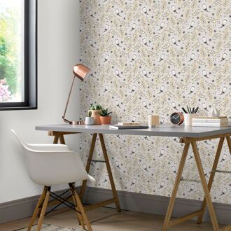 Praxis Vliesbehang Friends & Coffee 16628 - Warm Grijs - Zwart - Wit - Goud - 10,05m X 53cm