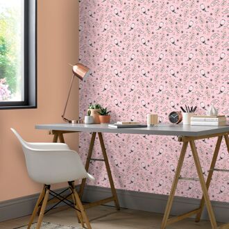 Praxis Vliesbehang Friends & Coffee 16629 - Roze - Zwart - Wit - Goud - 10,05m X 53cm