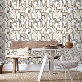 Praxis Vliesbehang Friends & Coffee 16631 - Oudzilver - Beige - Wit - Zwart - 10,05 M X 53 Cm