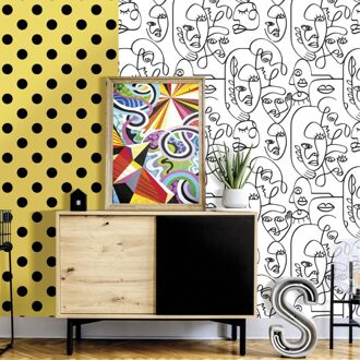 Praxis Vliesbehang Friends & Coffee 16653 - Geel - Zwart - 10,05m X 53cm