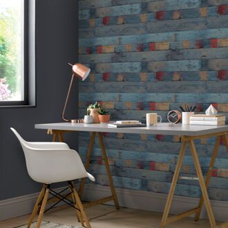 Praxis Vliesbehang Friends & Coffee 16672 - Blauw - Donkerrood - Beige-bruin - 10,05m X 53cm