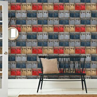 Praxis Vliesbehang Friends & Coffee - Donkerrood - Blauw - Grijs - Taupe-grijs - 10,05m X 53cm