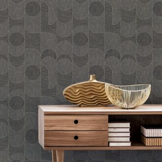 Praxis Vliesbehang Geometrisch Grasscloth - Bruin - 10,05m X 52cm