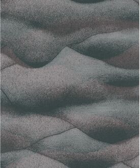 Praxis Vliesbehang Glooiende Bergen - Zwart - Zilver - Zilvergrijs - Auberginepaars - 10,05m X 53cm