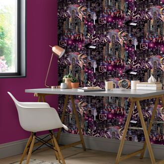 Praxis Vliesbehang Good Vibes Gv24225 - Zwart - Paars - Roze - Goud-beige - Staalblauw - 10,05m X 53cm