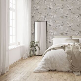 Praxis Vliesbehang Kraanvogels - Grijs - 10,05m X 52cm