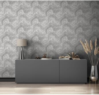 Praxis Vliesbehang Marmerprint - Middengrijs - 10,05m X 53cm